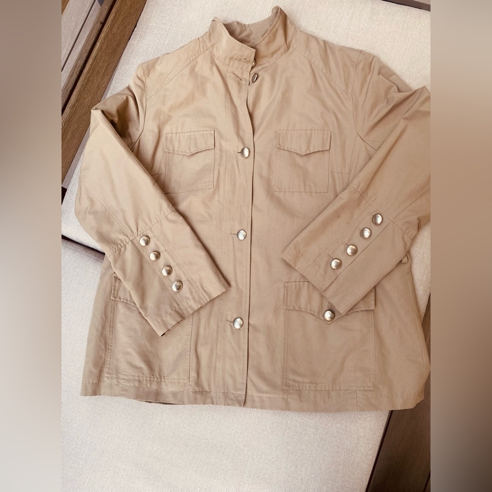 Bianca Beige Button-Up Women's Lined lightweight Neutral Military Jacket 12